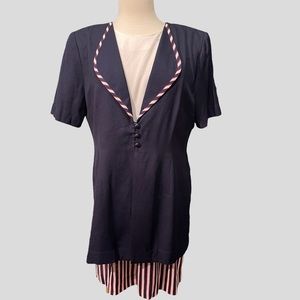 JSJ Petites Vintage Red White Blue Shorts Romper Built in Jacket Size 14 Petite